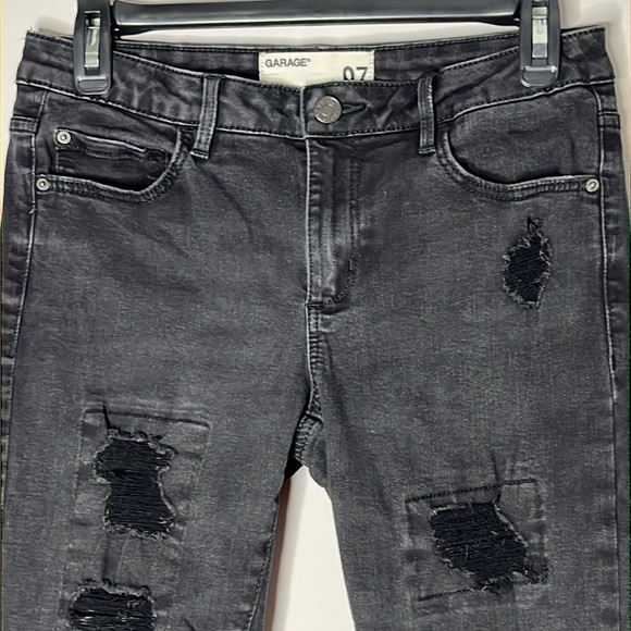 GARAGE Black High Rise Distressed Skinny Jeggings Size 7 - Picture 3 of 8